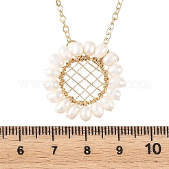 Natural Cultured Freshwater Pearl Wire Wrapped Sunflower Pendant Brass Cable Chain Necklaces&nbsp;NJEW-TA00265