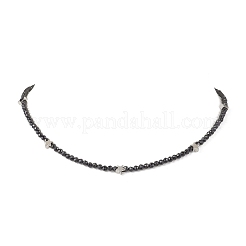 Brass and Faceted Round Natural Black Spinel Beaded Necklaces for Women&nbsp;NJEW-JN05657-01