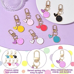 35Pcs 7 Colors Alloy Enamel Smiling Face & Heart Pendant Decorations&nbsp;HJEW-YW00286