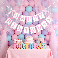 Word Happy Birthday Paper Card & Satin Bowknot Hanging Banners&nbsp;FEPA-WH0008-002