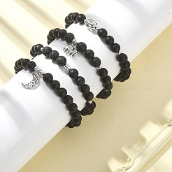 4Pcs 4 Style Natural Lava Rock & Black Agate & Hematite Beaded Stretch Bracelets Set&nbsp;BJEW-JB09508