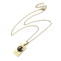 304 Stainless Steel Black Enamel Rectangle with Constellation Pendant Necklaces&nbsp;LS-NJEW-I128-01A