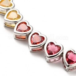 Colorful Cubic Zirconia Heart Link Bracelet&nbsp;BJEW-E073-02P