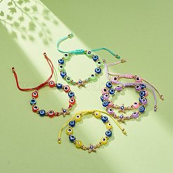 Evil Eye Resin Bead & Starfish Alloy Rhinestone Braided Beaded Bracelets for Girl Women&nbsp;BJEW-JB08740-05