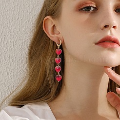 Glass Heart Tassel Dangle Leverback Earrings&nbsp;EJEW-TA00200