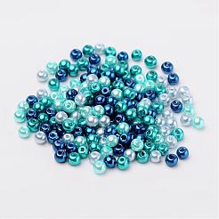 Carribean Blue Mix Pearlized Glass Pearl Beads&nbsp;HY-X006-4mm-03