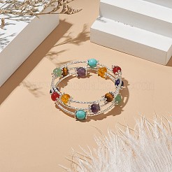 Natural & Synthetic Mixed Gemstone Round Beaded Triple Loop Wrap Bangle for Women&nbsp;BJEW-TA00224