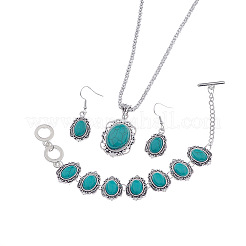 Bohemian Style Oval Synthetic Turquoise Pendant Necklace & Dangle Earrings & Link Bracelets&nbsp;FS-WGA6DB3-01