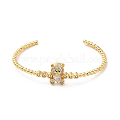 Cubic Zirconia Bear with Heart Open Cuff Bangle&nbsp;BJEW-M231-09G