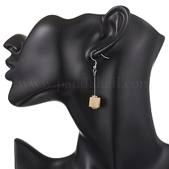 Cube 304 Stainless Steel & Natural Topaz Jade Dangle Earrings&nbsp;EJEW-JE06869