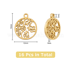 16Pcs 4 Style 304 Stainless Steel Textured Pendants Ion Plating(IP)&nbsp;STAS-DC0013-03