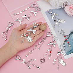 10Pcs Heart Alloy & Glass & Plastic Pearl Pendant Decoration&nbsp;HJEW-GA00011