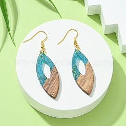 Two Tone Resin & Walnut Wood Horse Eye Dangle Earrings&nbsp;EJEW-JE05504