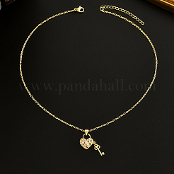 Elegant Brass Pave Clear Cubic Zirconia Heart-shaped Key Ppendant Necklaces for Women&nbsp;TC5347