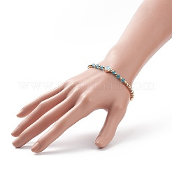 5Pcs 5 Colors Alloy Enamel Smiling Face & Brass & Glass Beaded Stretch Bracelets Set for Women&nbsp;BJEW-JB08774