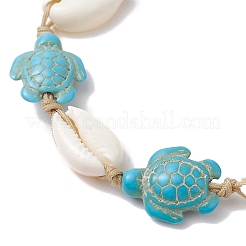Natural Mixed Cowrie Shell with Synthetic Turquoise Beaded Anklets&nbsp;AJEW-AN00596-02