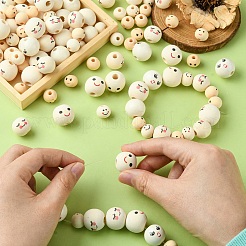 140Pcs 7 Styles  Printed Wood Beads&nbsp;WOOD-YW0001-14