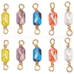 50Pcs 5 Colors Electroplate Glass Faceted Rectangle Connector Charms&nbsp;KK-BM0001-05
