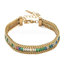 304 Stainless Steel & Glass Wheat Chain Double Layers Bracelets for Women&nbsp;BJEW-F540-08G