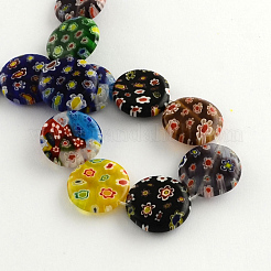 Flat Round Handmade Millefiori Glass Beads Strands&nbsp;X-LK-R004-62