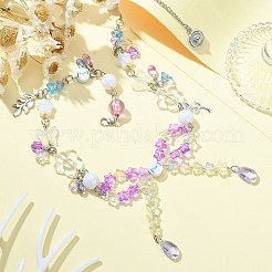Alloy Leaf & Flower & Bowknot Pendant Necklace&nbsp;NJEW-FZ00007