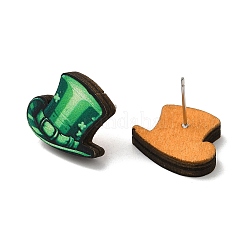 Saint Patrick's Day Green Wood Stud Earrings&nbsp;EJEW-D074-01D