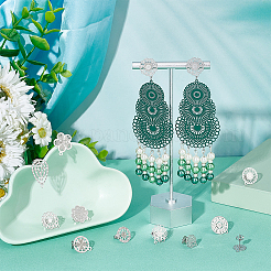 24Pcs 12 Style Filigree Flower & Flat Round & Teardrop 304 Stainless Steel Stud Earring Findings&nbsp;STAS-UN0047-98