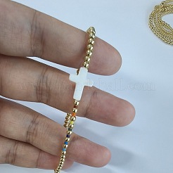 Summer Brass & Shell Cross Beaded Stretch Bracelets&nbsp;CN4982