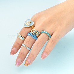 6Pcs 6 Style Golden Brass Cuff Rings&nbsp;RJEW-LS0001-03