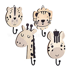 4Pcs Animal Wood Wall Hook Hanger&nbsp;AJEW-WH0609-379