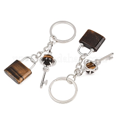 Natural Tiger Eye Pendant Keychains&nbsp;KEYC-A016-01P-12