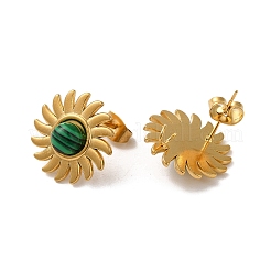 Natural Malachite Sun Stud Earrings&nbsp;EJEW-D075-01A-G