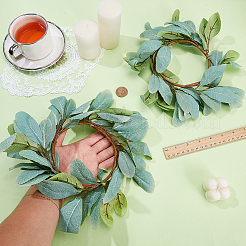 2Pcs Cloth Artificial Leaf Candle Rings Wreath&nbsp;AJEW-SP0004-47C