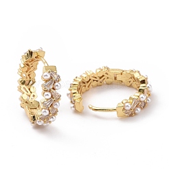 Clear Cubic Zirconia Leaf Wrap Hoop Earrings with Acrylic Pearl&nbsp;KK-D079-27G