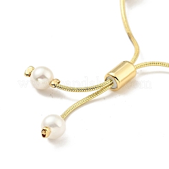 Shell Pearl Beaded Slider Bracelet with Brass Snake Chain&nbsp;LS-BJEW-B066-01B-02