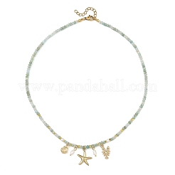 Ocean Brass and Alloy Starfish Shell Shape Pendant Natural Amazonite and Pearl Beaded Necklaces for Women&nbsp;NJEW-JN06418