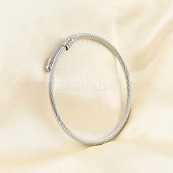Tarnish Resistant 304 Stainless Steel Open Cuff Bangle with Oval Beaded&nbsp;BJEW-C031-01P