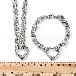 Tarnish Resistant 304 Stainless Steel Cross Rolo Chain Jewelry Sets&nbsp;SJEW-A077-02P