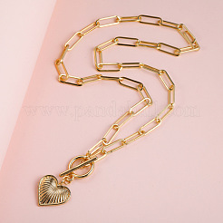 Alloy Heart Pendant Paperclip Chain Necklaces with OT Clasps for Women&nbsp;FS-WGE9524-01