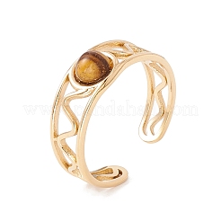 Natural Gemstone Half Round Open Cuff Ring&nbsp;RJEW-B039-04G