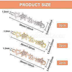 6Pcs 3 Colors Brass Micro Pave Clear Cubic Zirconia Connector Charms&nbsp;ZIRC-BC0001-16