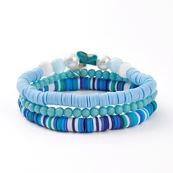 3Pcs 3 Styles Polymer Clay Heishi Beads Stretch Stackable Bracelets Sets&nbsp;BJEW-JB05915