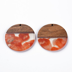 Transparent Resin & Walnut Wood Pendants&nbsp;RESI-T035-35D