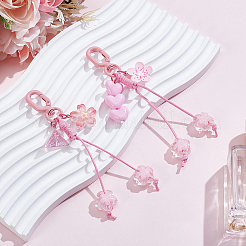 2Pcs 2 Styles Flower Heart Plastic & Waxed Cord Pendant Decorations&nbsp;HJEW-SP0001-70