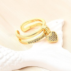 Brass Micro Pave Cubic Zirconia Cuff Rings for Women&nbsp;RJEW-F184-14G