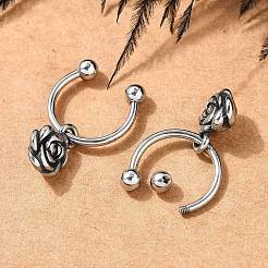 Rose Flower 316 Surgical Stainless Steel Dangle Half Hoop Earrings for Women&nbsp;EJEW-G416-45AS