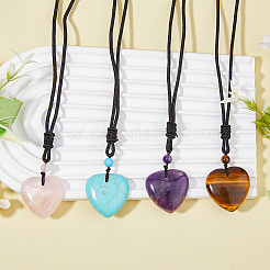 4Pcs 4 Style Heart Natural & Synthetic Mixed Gemstone Pendant Necklace with Nylon Cords&nbsp;NJEW-FI0001-50