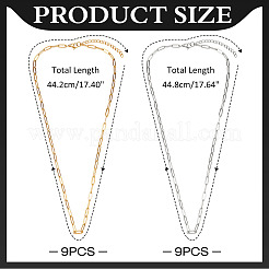 18Pcs 2 Colors 667 Stainless Steel Paperclip Chain Necklaces&nbsp;NJEW-ME0001-08