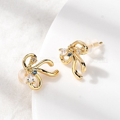 Bowknot Brass Micro Pave Clear Cubic Zirconia Stud Earrings&nbsp;EJEW-P331-03G