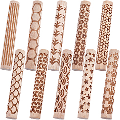 10Pcs 10 Styles Wood Handle Clay Texture Roller&nbsp;TOOL-CN0001-12B